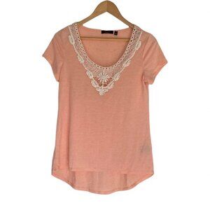 DEX Peach Colour Cap Sleeve V-Neck Top with Embroidery Womens Size Small